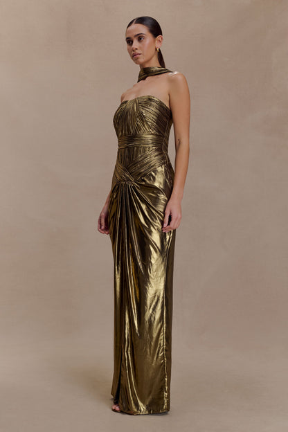 Clemence Plisse Maxi Dress - Gold