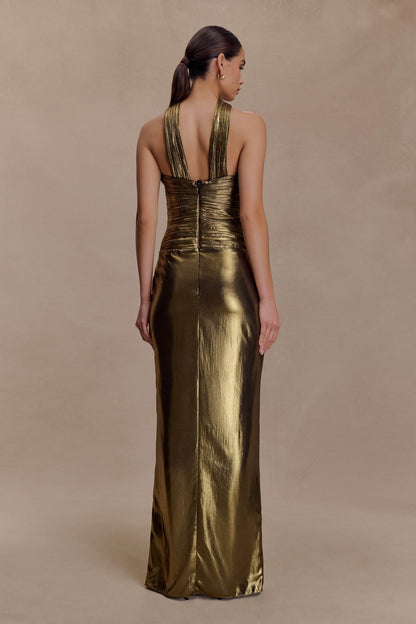 Clemence Plisse Maxi Dress - Gold