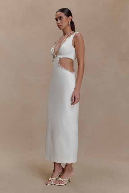 Henny Diamante Trim Cut Out Midi Dress - White