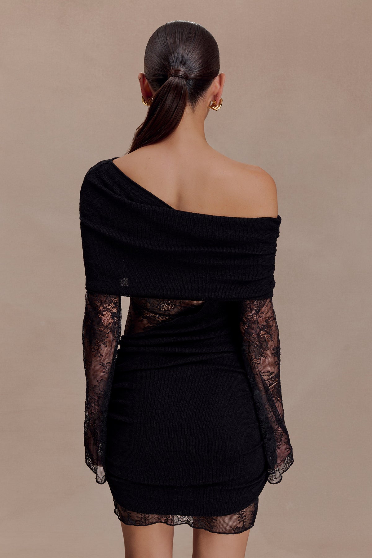 Luxie Lace Knit Mini Dress - Black