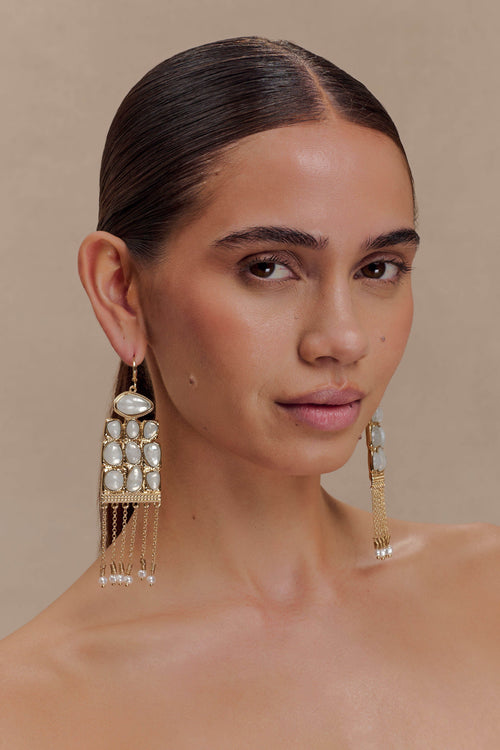 Annika Horizontal Resin Drop Earrings - Gold