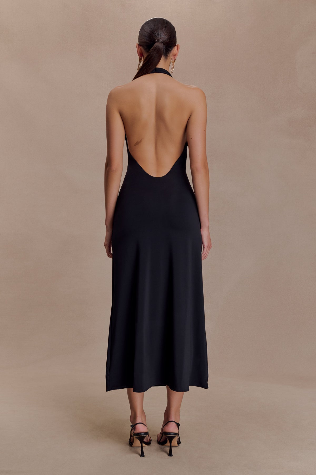 Genie Slinky Halter Midi Dress - Black