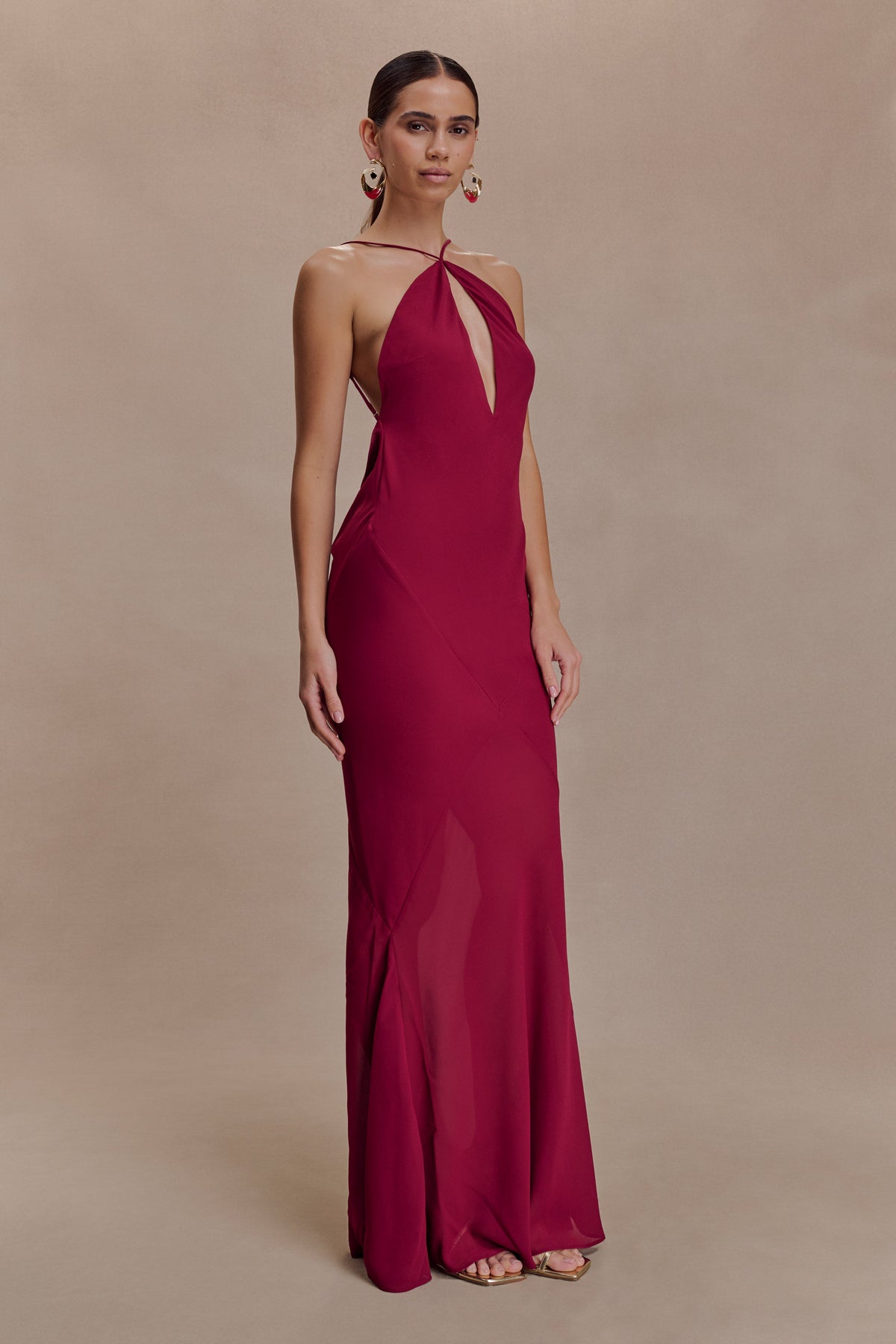 Nerea Slip Halter Maxi Dress - Cherry Red
