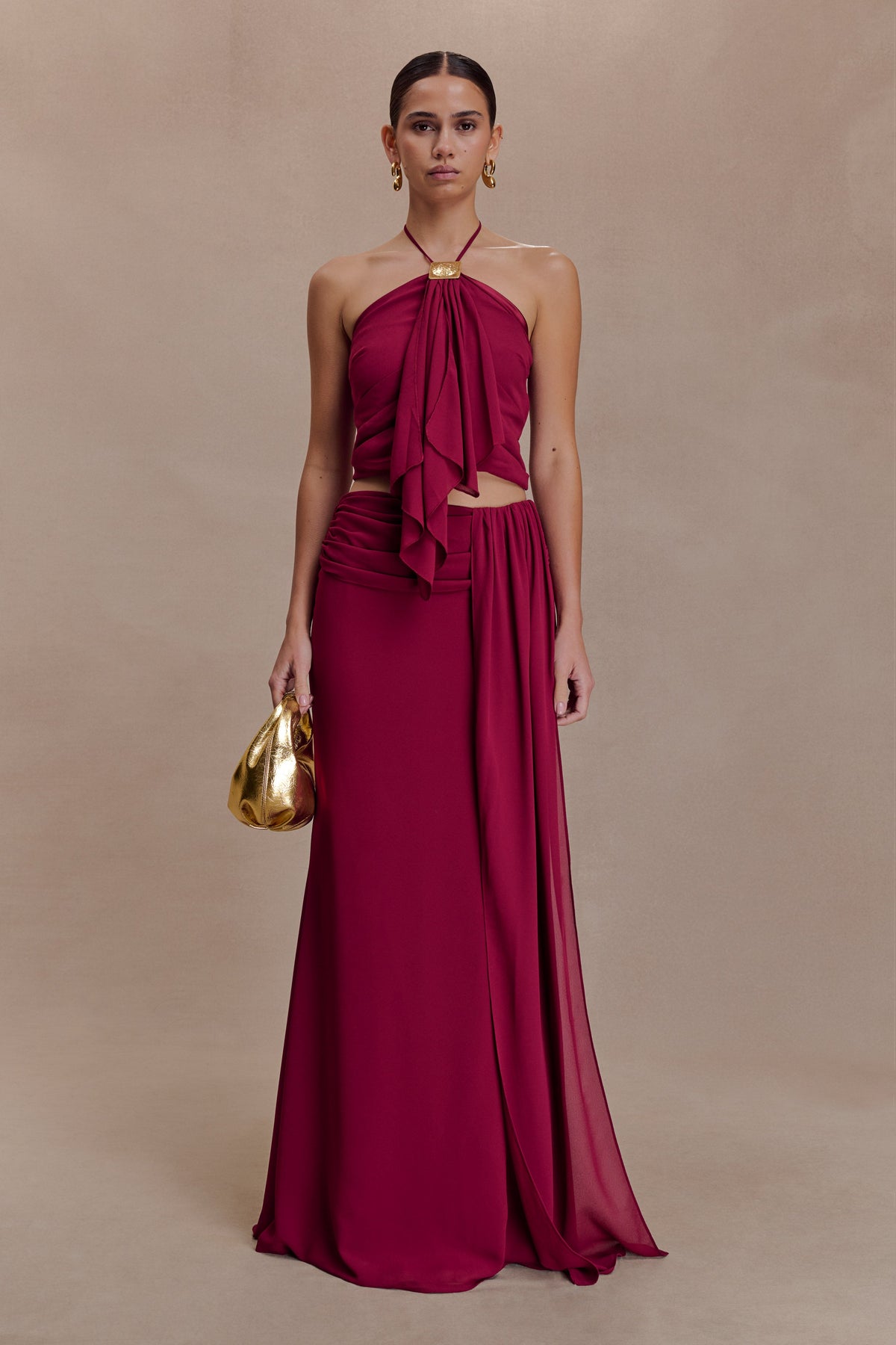 Celina Chiffon Overlay Maxi Skirt - Cherry Red