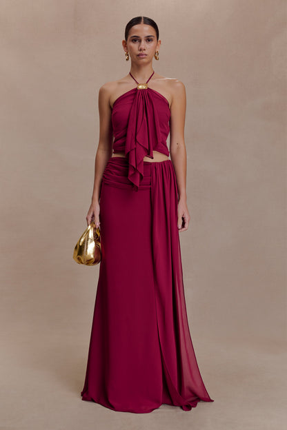 Celina Chiffon Overlay Maxi Skirt - Cherry Red