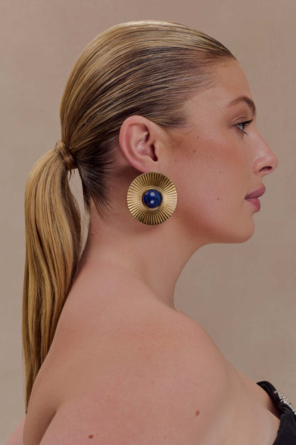 Maisie Round Gemstone Earrings - Gold
