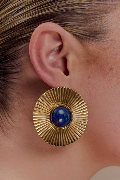 Maisie Round Gemstone Earrings - Gold