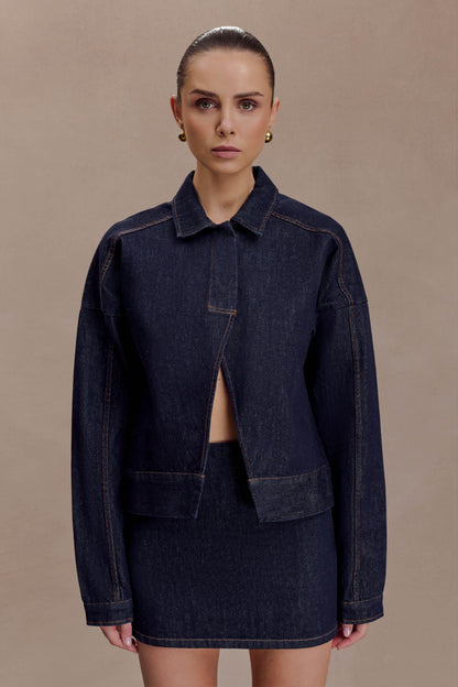 Olandria Oversized Jacket Top - Washed Indigo Blue