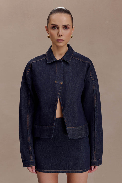 Olandria Oversized Jacket Top - Washed Indigo Blue