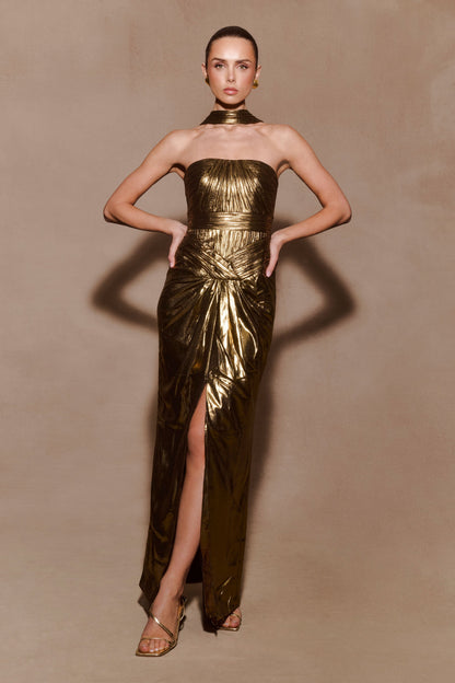 Clemence Plisse Maxi Dress - Gold