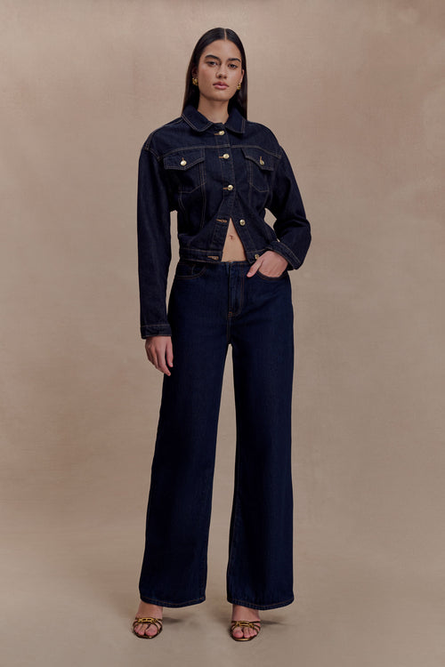 Kirra Cinched Denim Jacket - Washed Indigo Blue