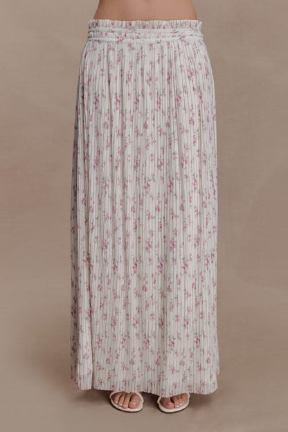 Amaris Gathered Plisse Maxi Skirt - Floral Ditsy Print