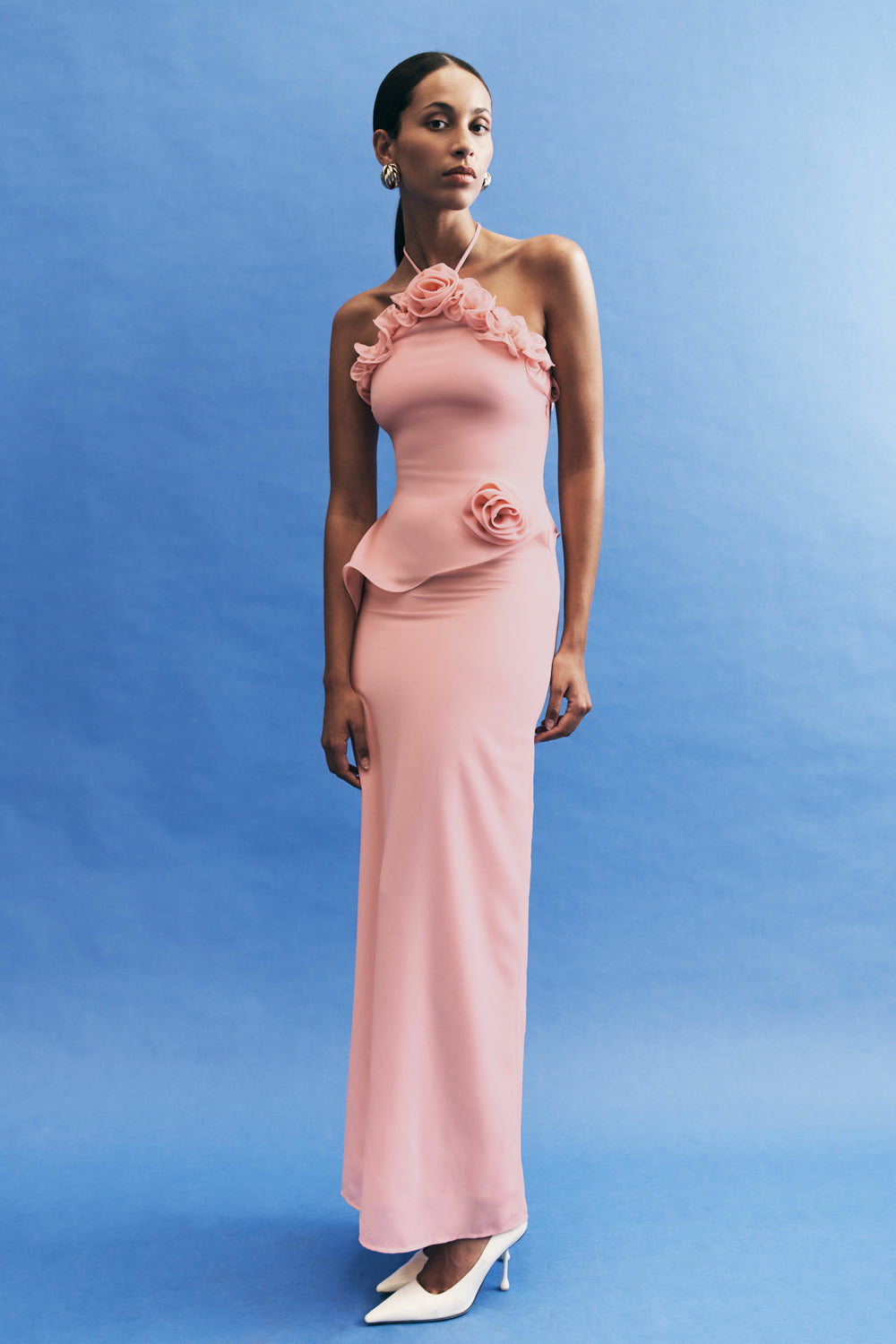 Melissa Chiffon Flower Maxi Dress - Baby Pink