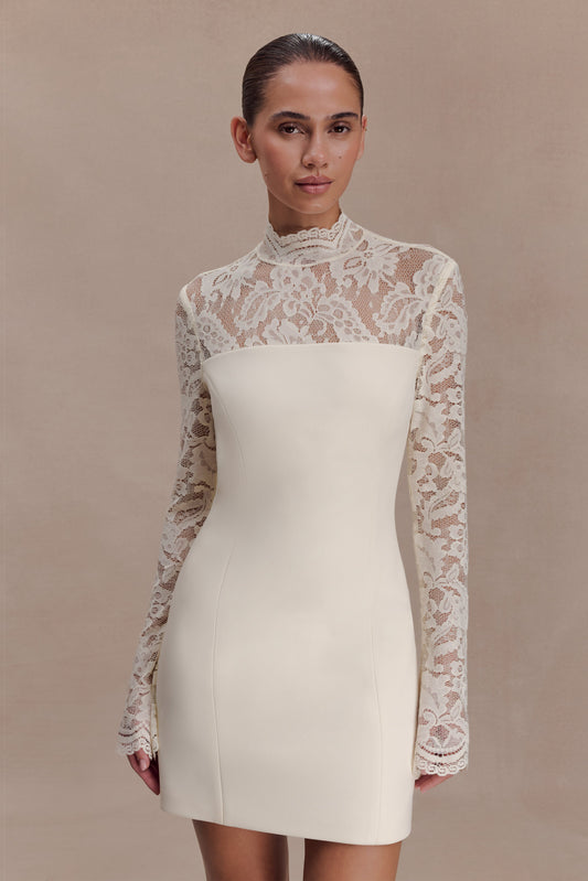 Aurelie Long Sleeve Lace Mini Dress - Ivory