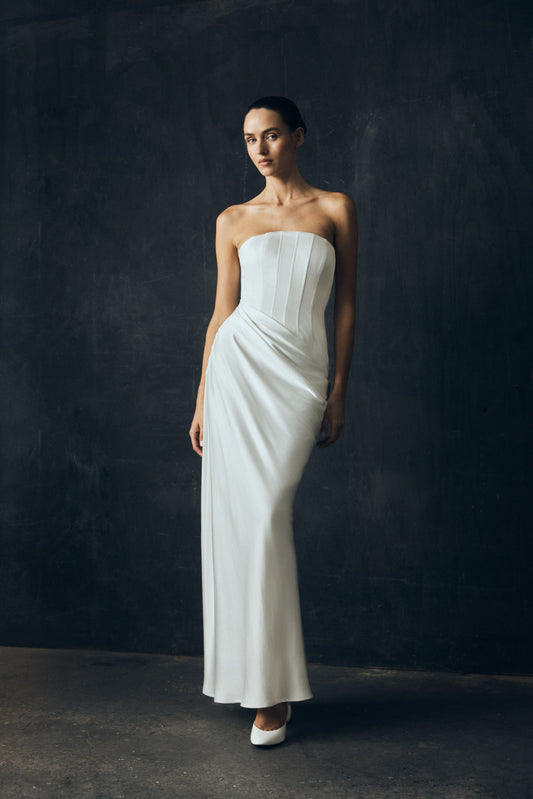 Grace Strapless Draped Waist Maxi Dress - Ivory