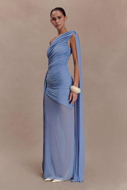 Asher Slinky One Shoulder Maxi Dress - Cornflower Blue