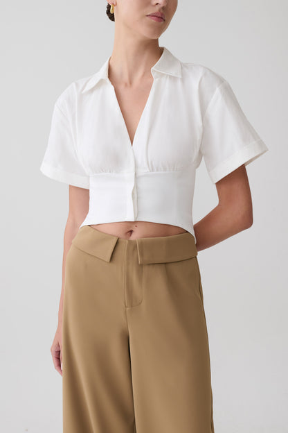 Noelia Tie Back Short Sleeve Shirt - White