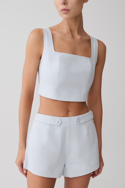 Josephine Crop Top With Open Back - Ice Blue