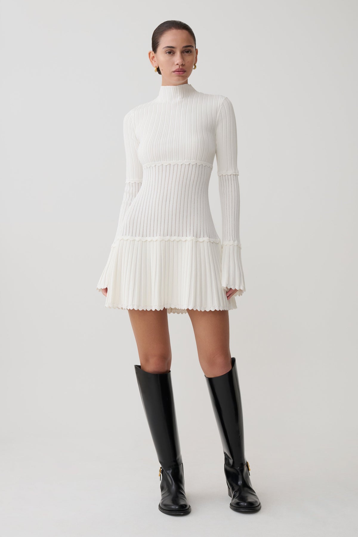 Adena Pointelle Knit Mini Dress - Ivory