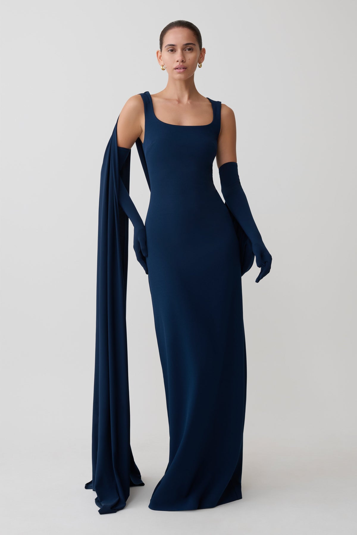 Rhea Detachable Cape Jersey Maxi Dress - Navy