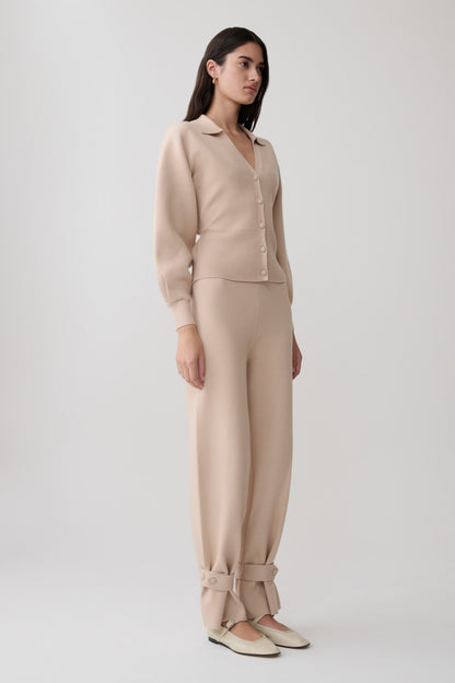Blaine Knit Cuffed Wide Leg Pants - Oat Marle