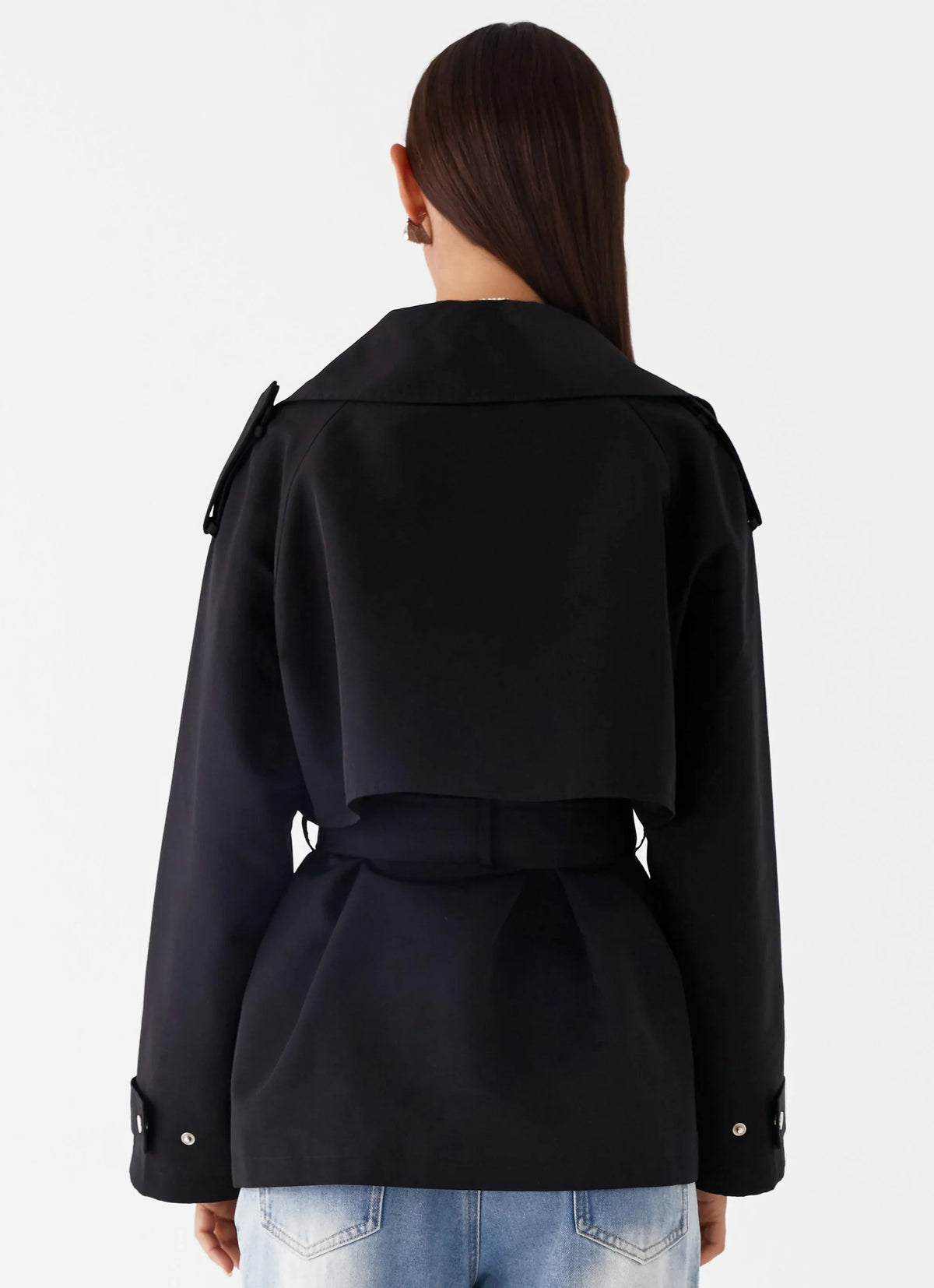 Ace Of Spades Cropped Trench Coat Black