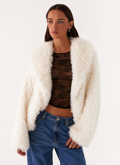 Denver Oversized Fur Jacket Ivory