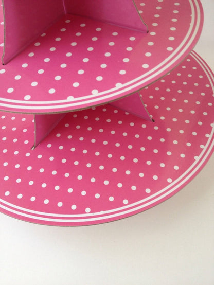 3 Tier Cupcake Stand Cardboard Pink Polka Dot Decor