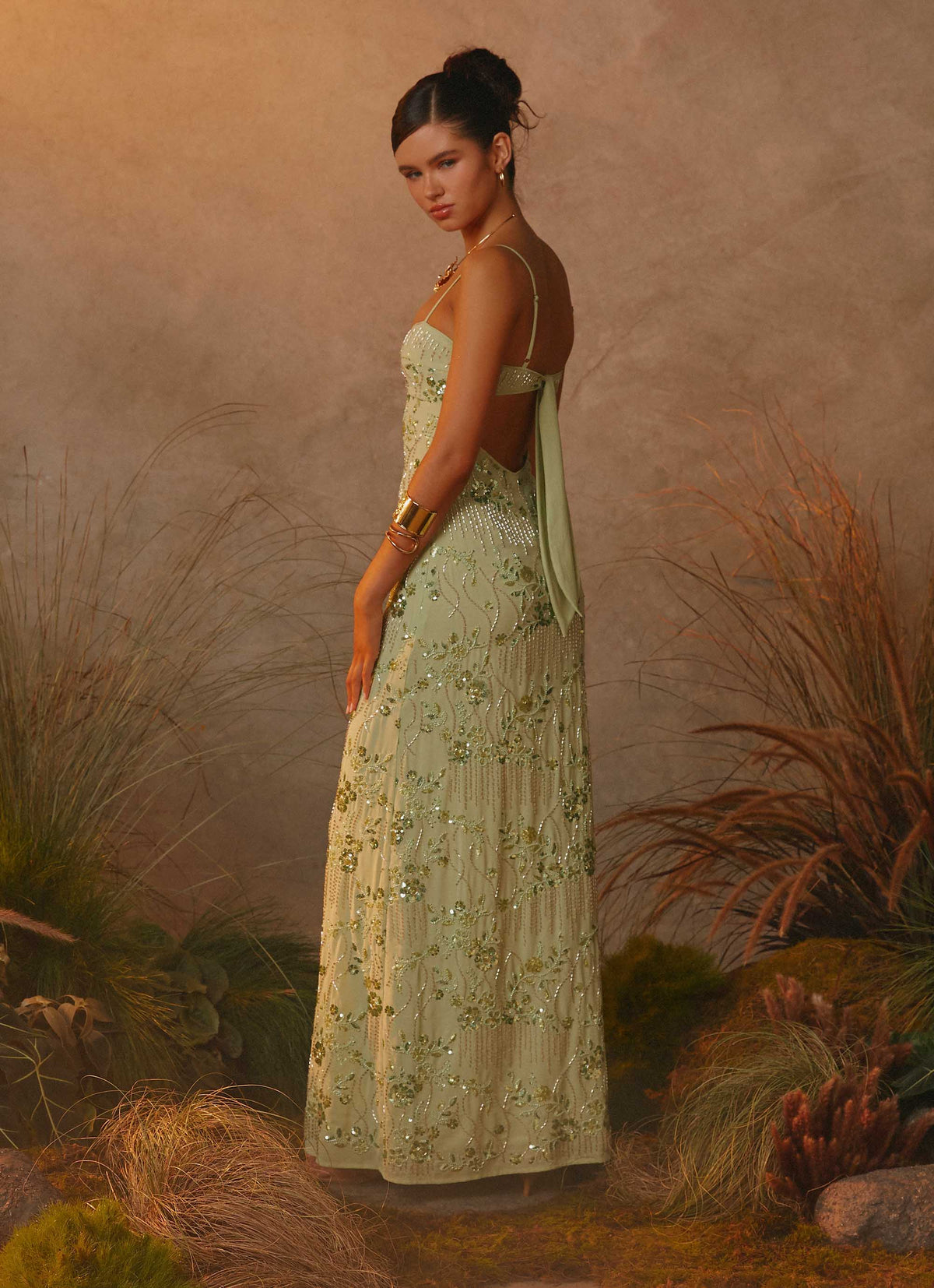 Celandine Beaded Maxi Dress Lime