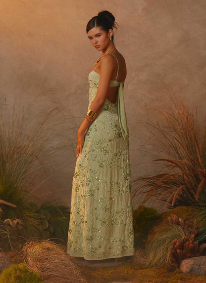 Celandine Beaded Maxi Dress Lime