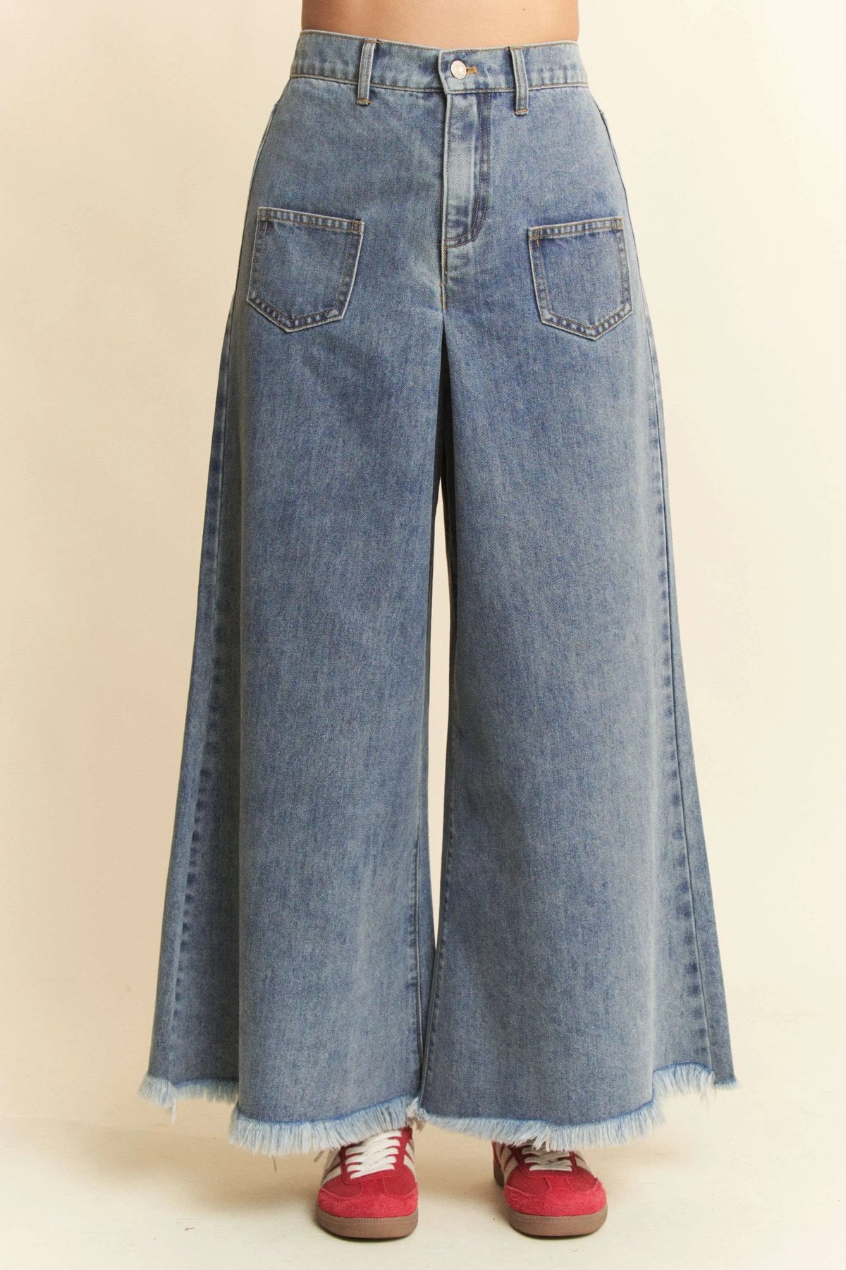 Hazel Blues® |  Davi & Dani Patch Pocket Wide Leg Culotte Jeans