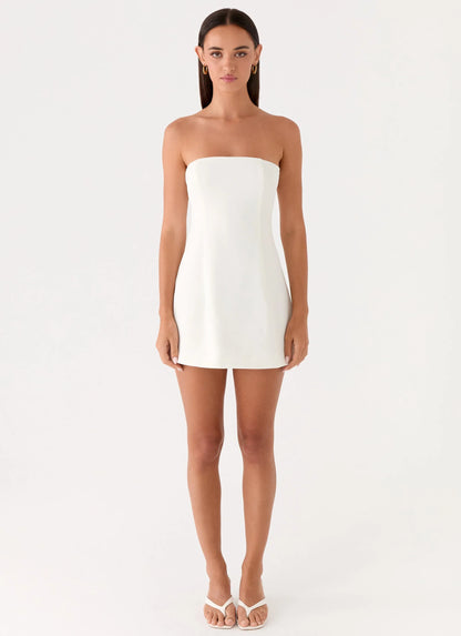 Della Strapless Mini Dress White