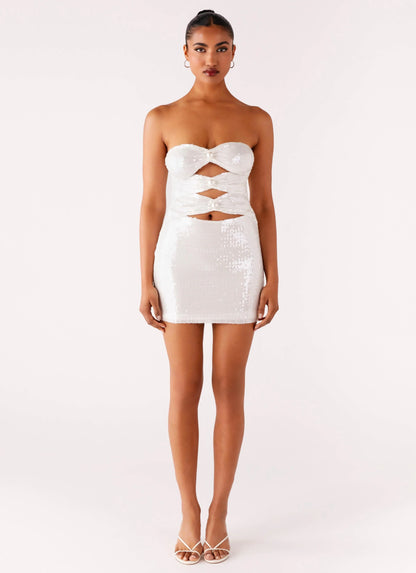 Clyra Sequin Mini Dress Ivory