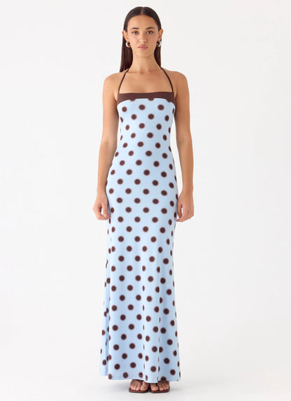 Alessandro Halter Maxi Dress - Blue Mocha Dot