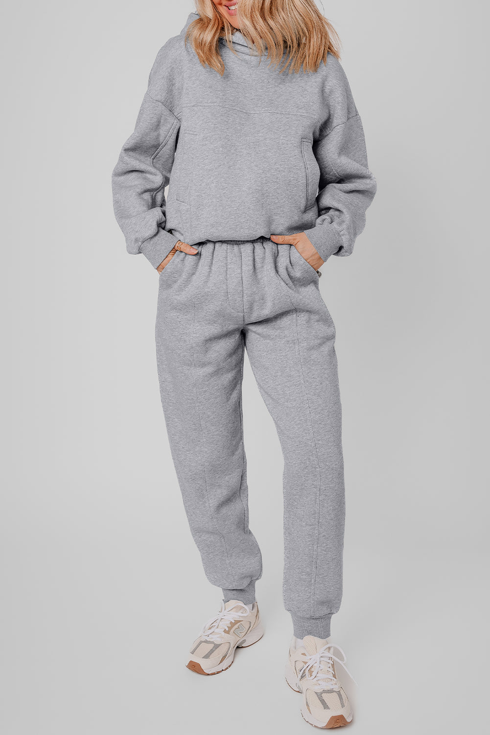 Hazel Blues® |  Gray Solid Exposed Seams Hoodie and Joggers Activewear Set