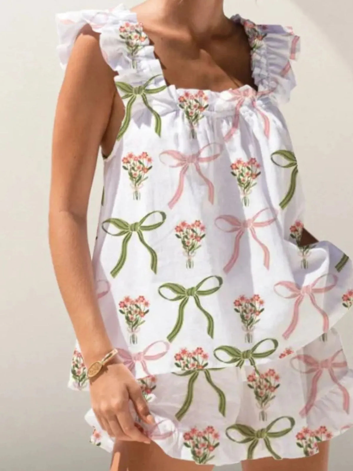Hazel Blues® |  Ruffled Striped Tank and Shorts Set