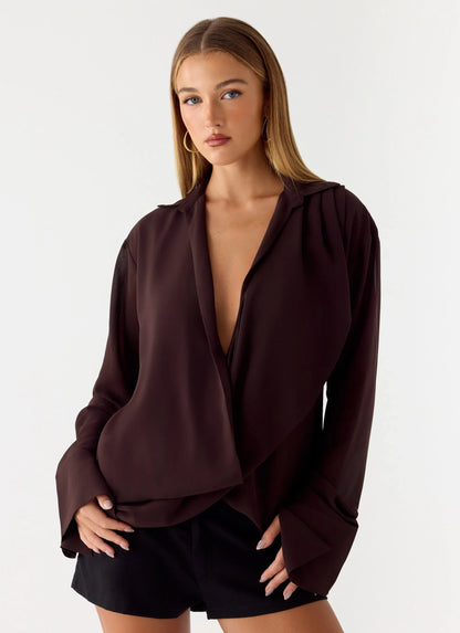 Annah Wrap Shirt - Chocolate