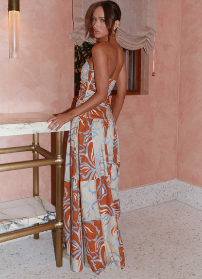 Carmel Maxi Dress Orange Blue Floral