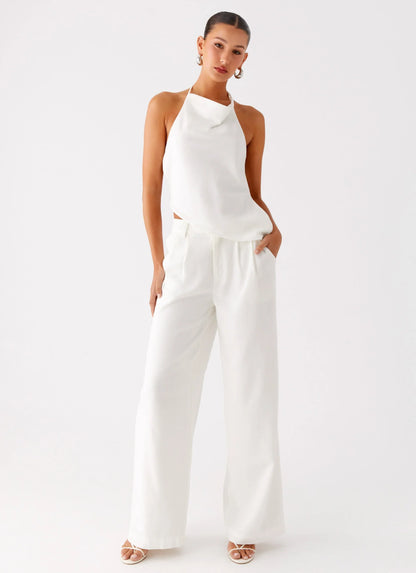 Delong Low Rise Linen Pants White