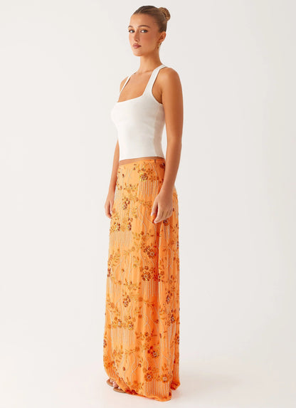 Corinna Low Rise Sequin Maxi Skirt Orange