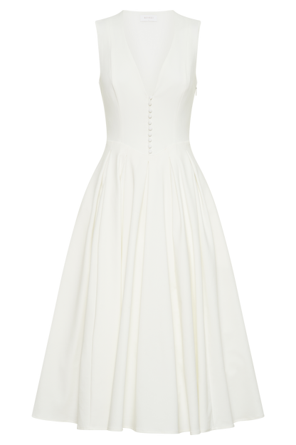 Keely Cotton Sleeveless Midi Dress - White