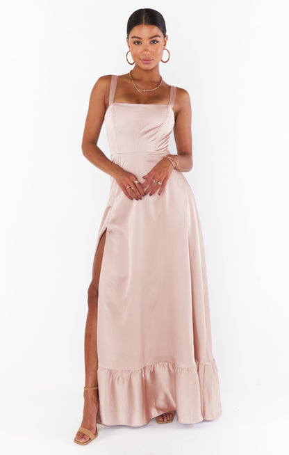 Clarissa Corset Dress ~ Rose Gold Luxe Satin
