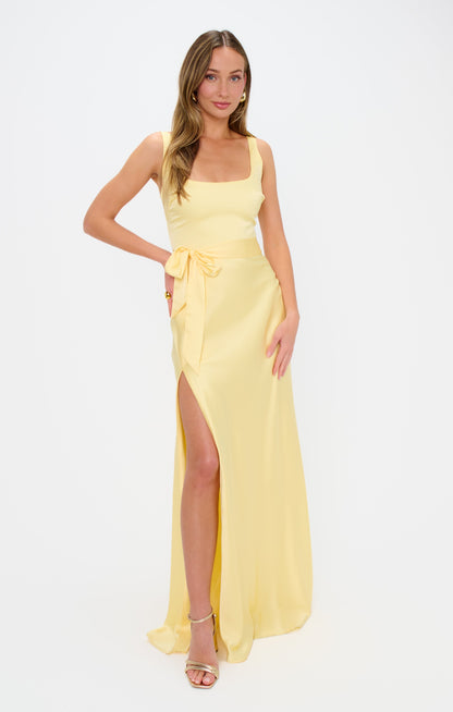 Lana Maxi Dress ~ Pale Yellow Luxe Satin