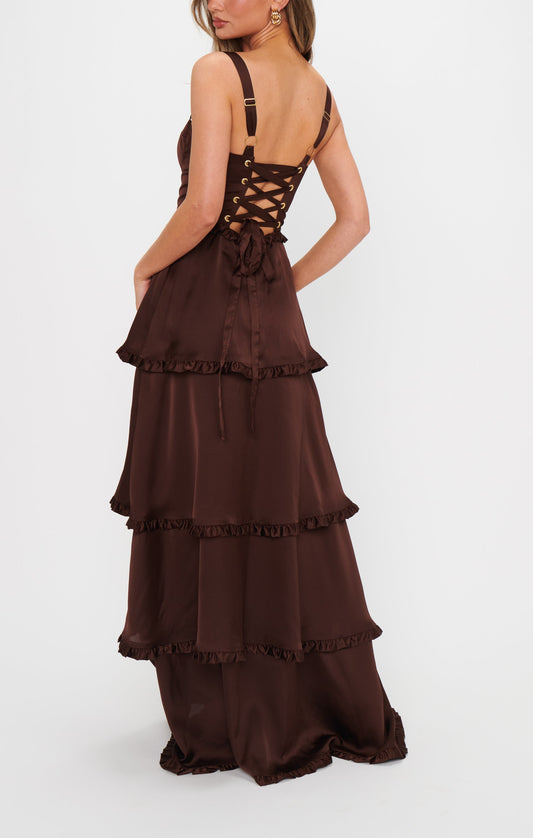 Lady Corset Dress ~ Chocolate Luxe Satin