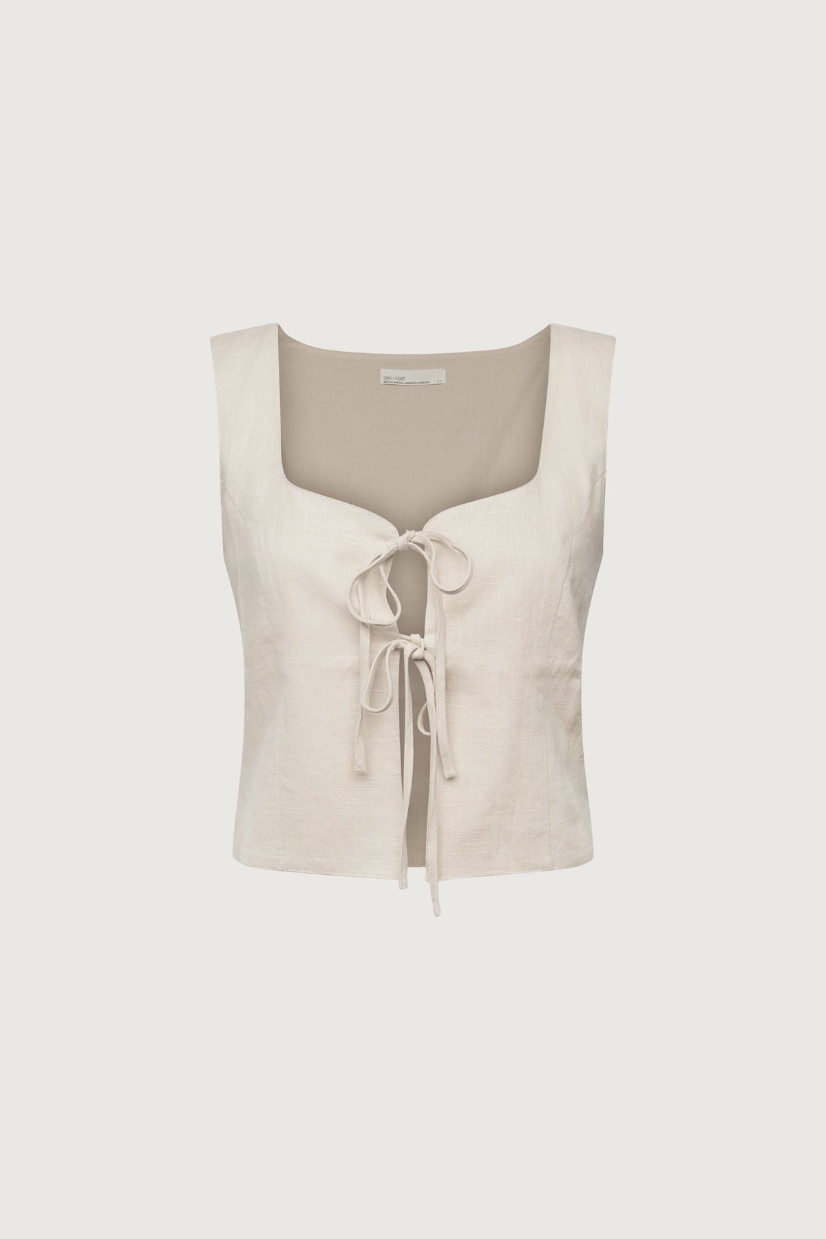 LINEN BLEND TIE FRONT TANK TOP