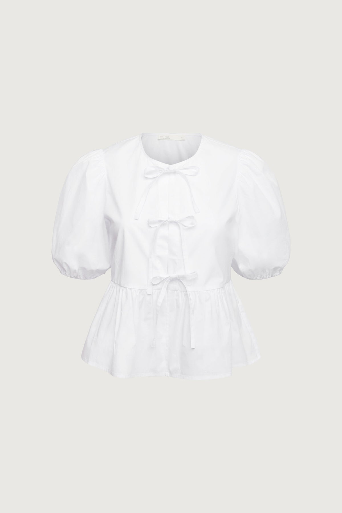 PUFF SLEEVE COTTON POPLIN BOW FRONT BLOUSE