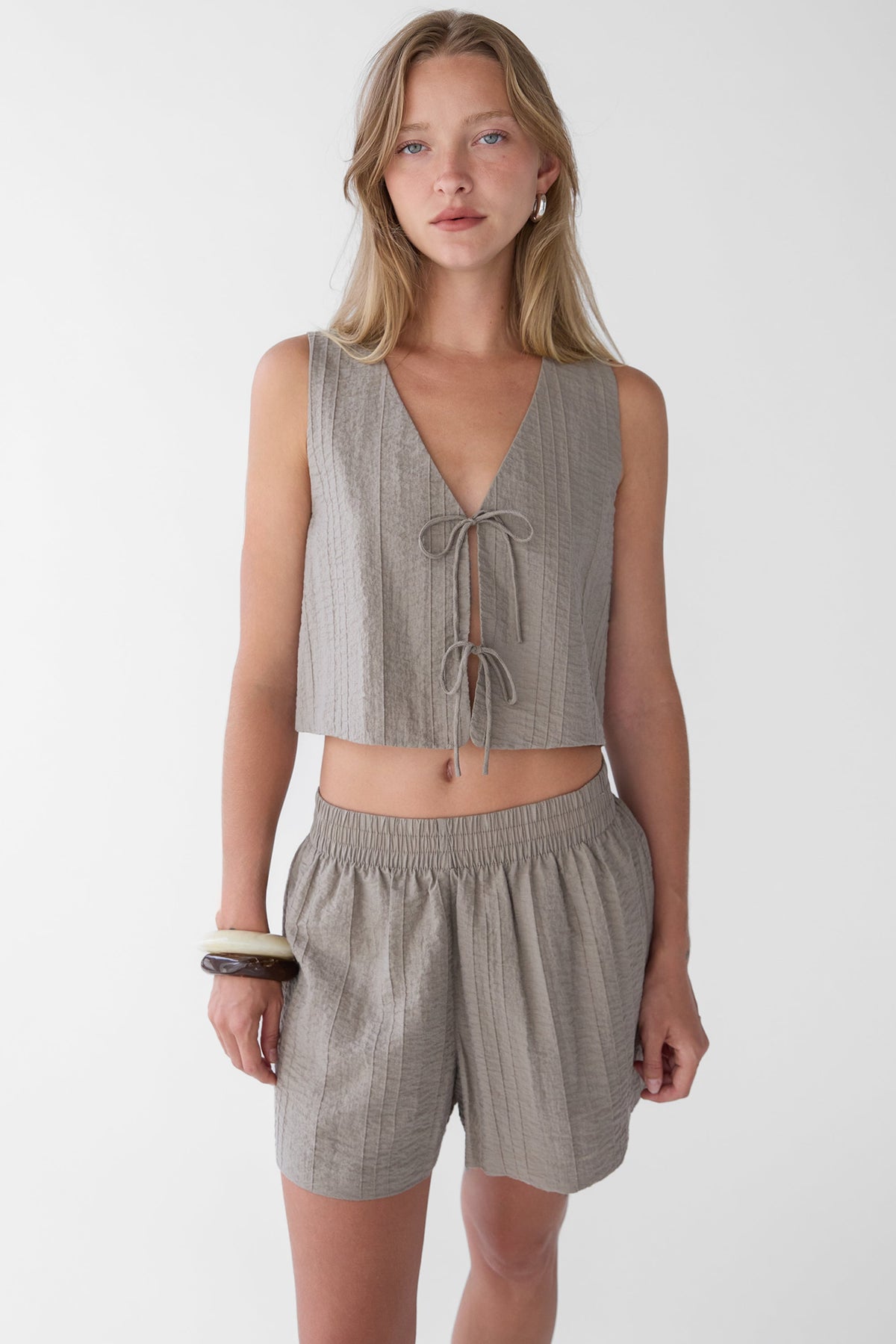GAUZE TIE FRONT KNIT TANK TOP
