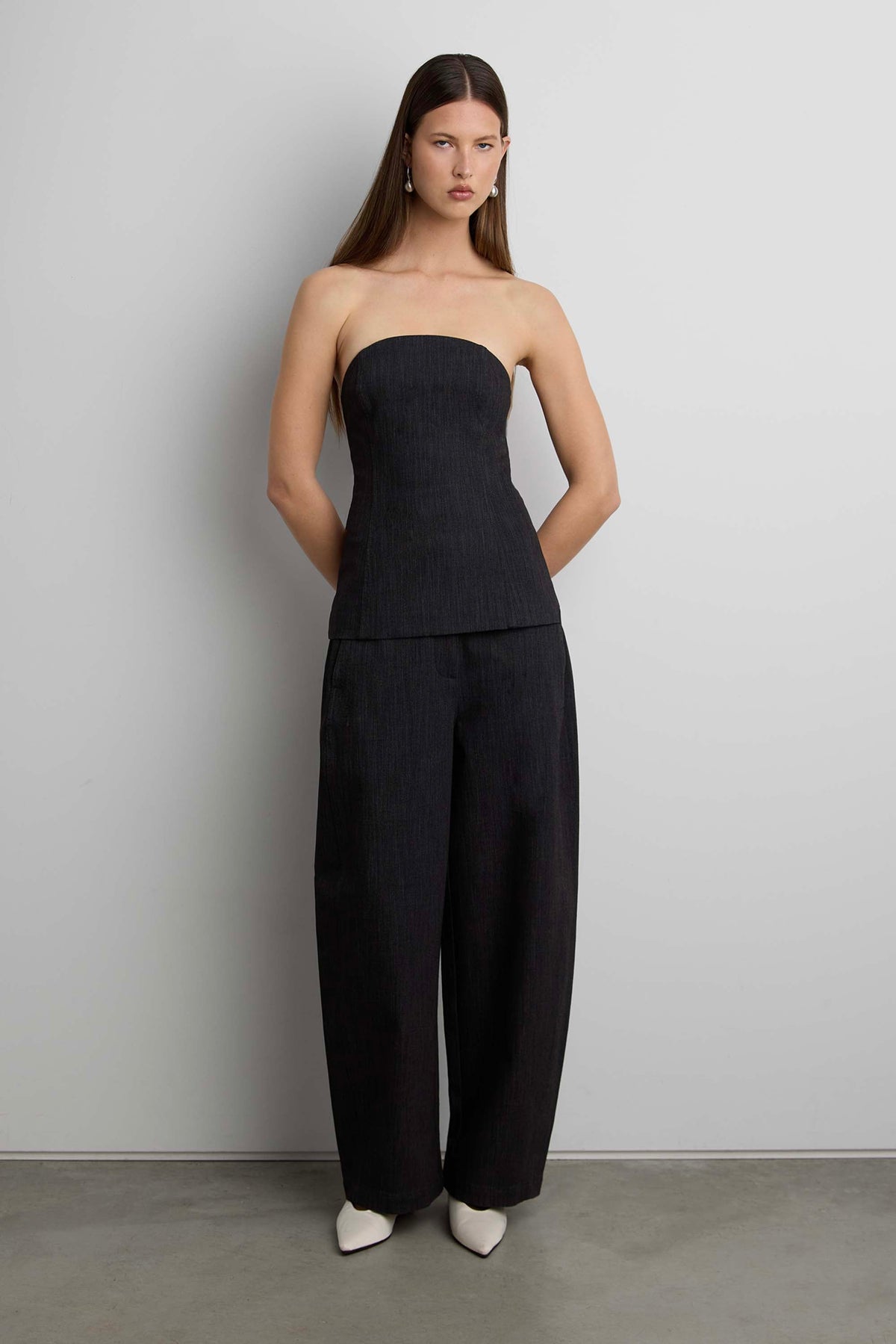 WOVEN TWILL TUBE TOP