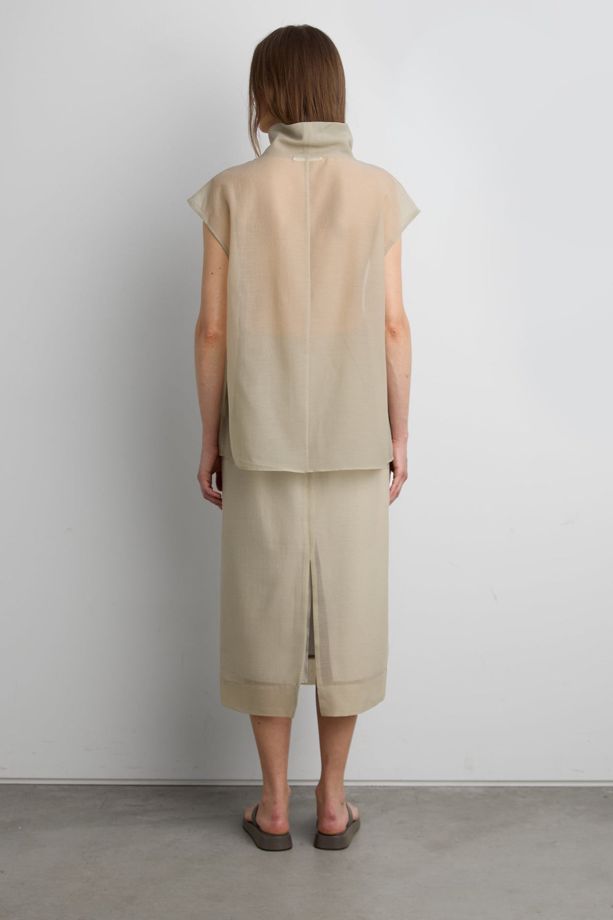SHEER COWL NECK CAP SLEEVE BLOUSE