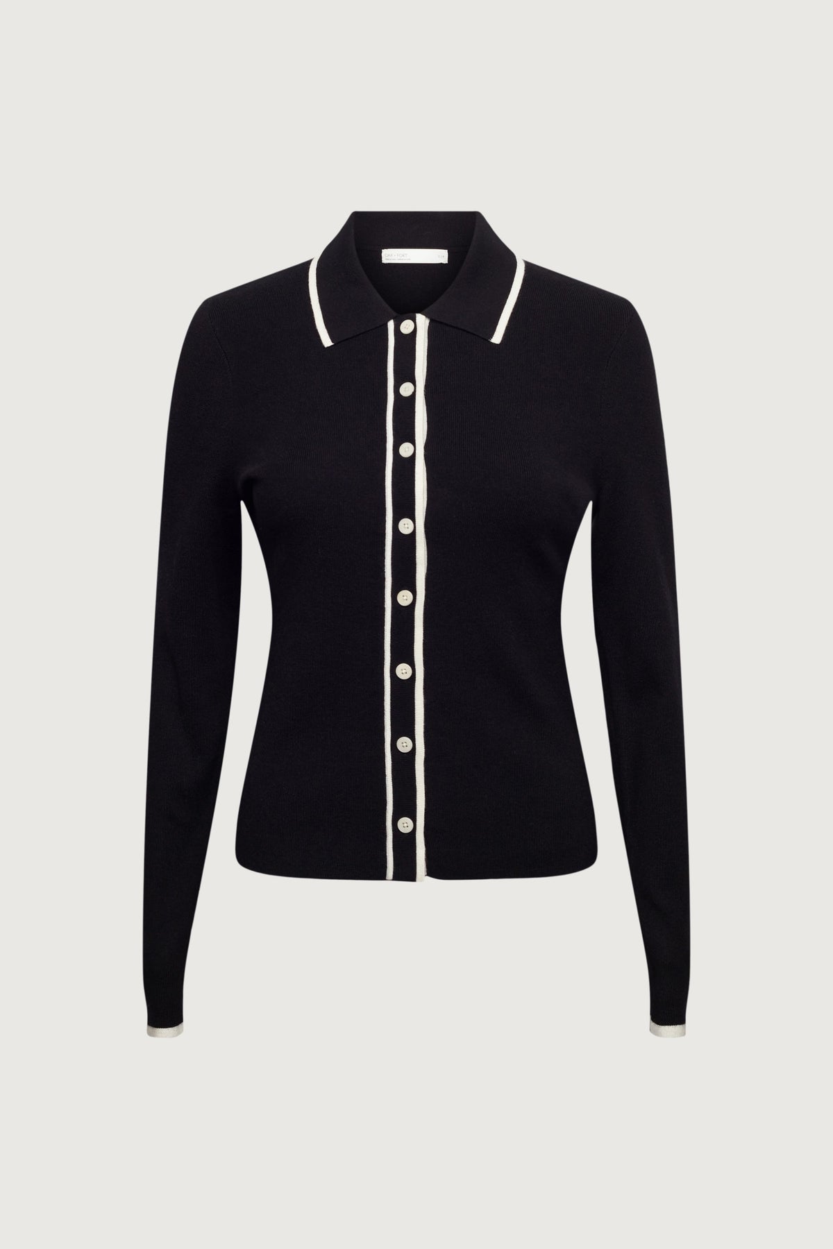 CONTRAST TRIM BUTTON FRONT COLLARED CARDIGAN